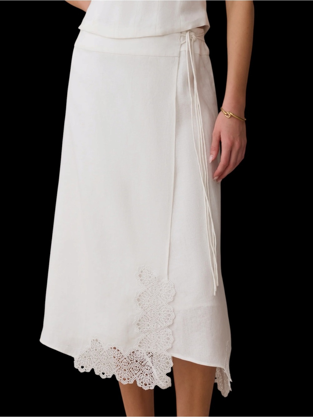Kourt Few Moda Trinity Linen Skirt Midi Lace NWT